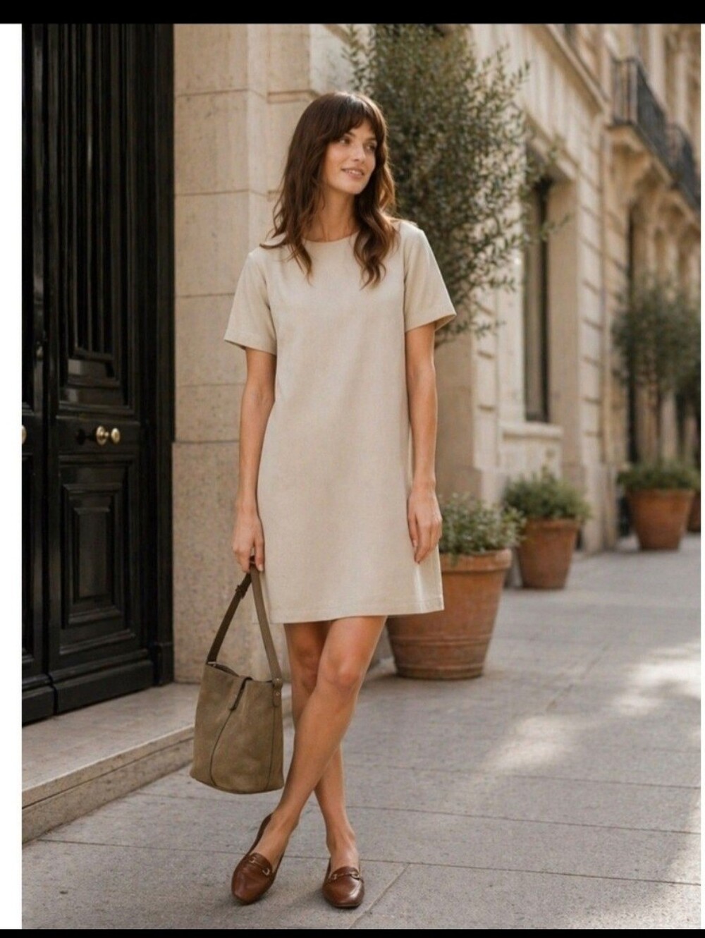 Jenni Kayne Beige Short-Sleeve Shift Tunic